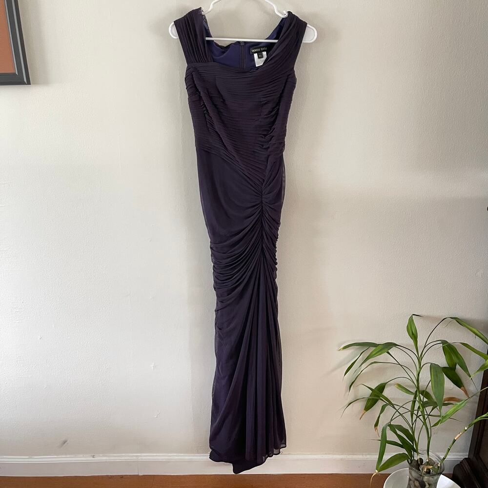 Tadashi Shoji Womens XS Formal Dress Purple Asymmetrical Ruched Evening Gown